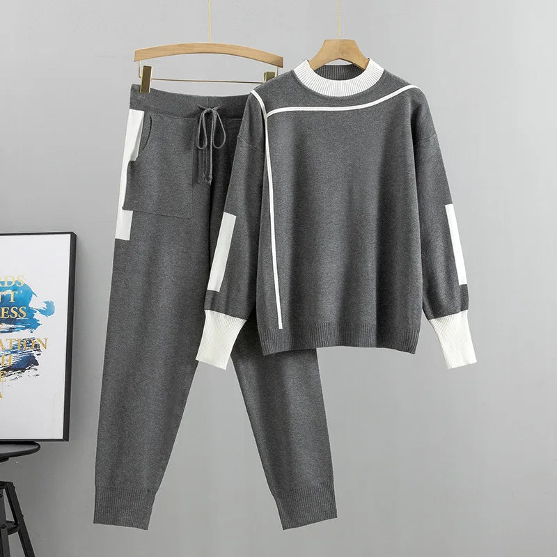 Plus Size Fashion Suit Women Spring and Fall 2024 New Casual Knitting Two-Piece Set