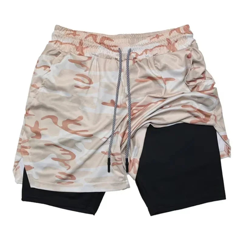 Men's 2-in-1 Camo Quick Dry Yoga and Running Shorts Compression Inner Layer Gym Fitness Jogging Pants