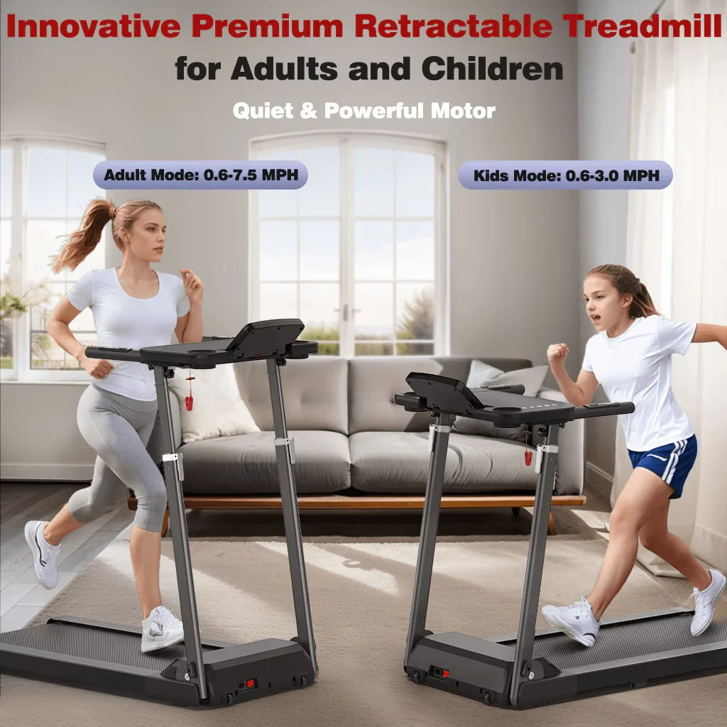 FCJ Portable Electric Treadmill with Adjustable Height and Foldable Tabletop Workstation for Walking Exercise