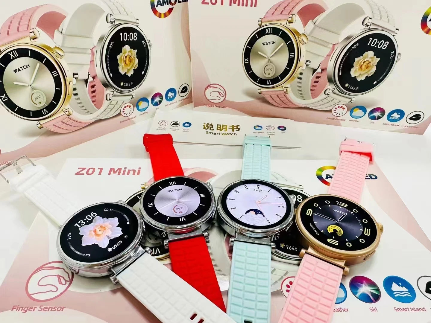 Z01 Mini Smartwatch for Ladies 2025 BT Call Fitness Tracker 1.27 AMOLED Screen 2 Straps IP67 Stock Reloj Inteligente for Women