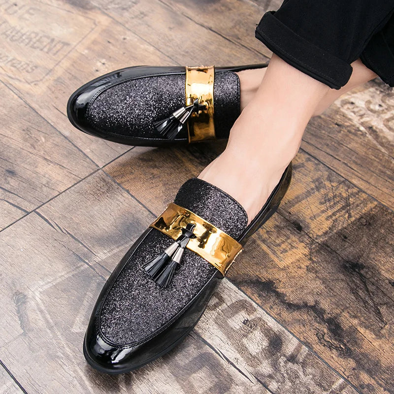 Latest Design Handsome Dress Shoes Glitters Upper Durable Classy Tassels Loafers Shoes for Men