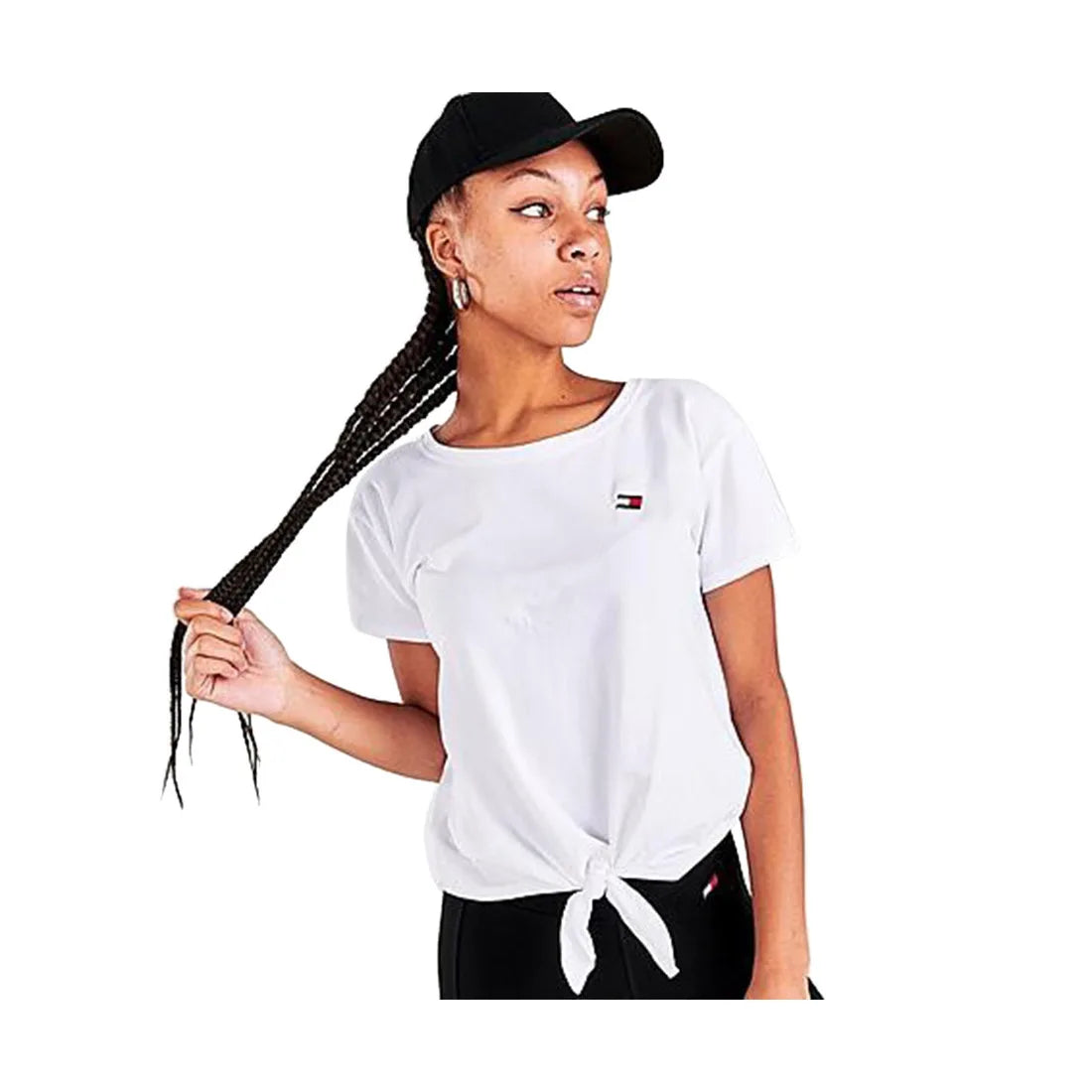 Tommy Hilfiger Cap Sleeve Logo Tee W/ Tie Womens Active Shirts & Tees Color: White | 100% Authentic