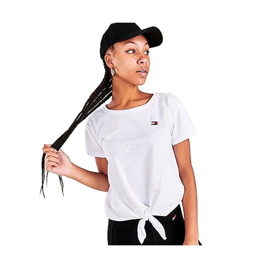 Tommy Hilfiger Cap Sleeve Logo Tee W/ Tie Womens Active Shirts & Tees Color: White | 100% Authentic