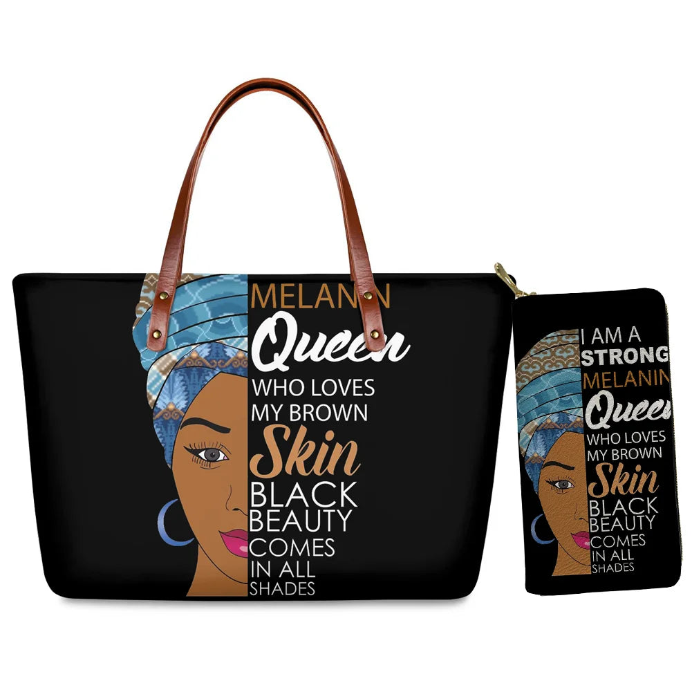 High Quality Latest Custom Pattern Women Hand Bags Black Art African Girls Printed Top Handle Tote Bag Luxury Purse for Ladies