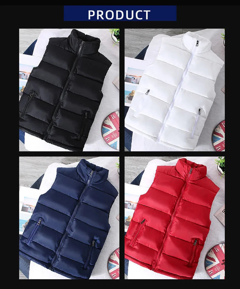 Mens Vest Jacket Warm Sleeveless Jackets Winter Waterproof Zipper Coat Autumn Stand-up Collar Casual Waistcoat Brand Clothing