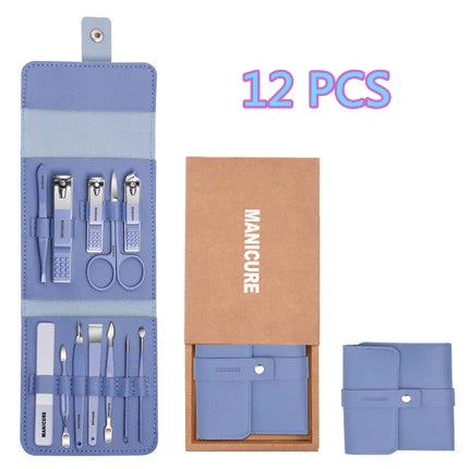 12-16pcs/set Nail Cutter Set Stainless Steel Nail Clippers Set With Folding Bag Manicure Cutter Kits Scissors Makeup Beauty Tool