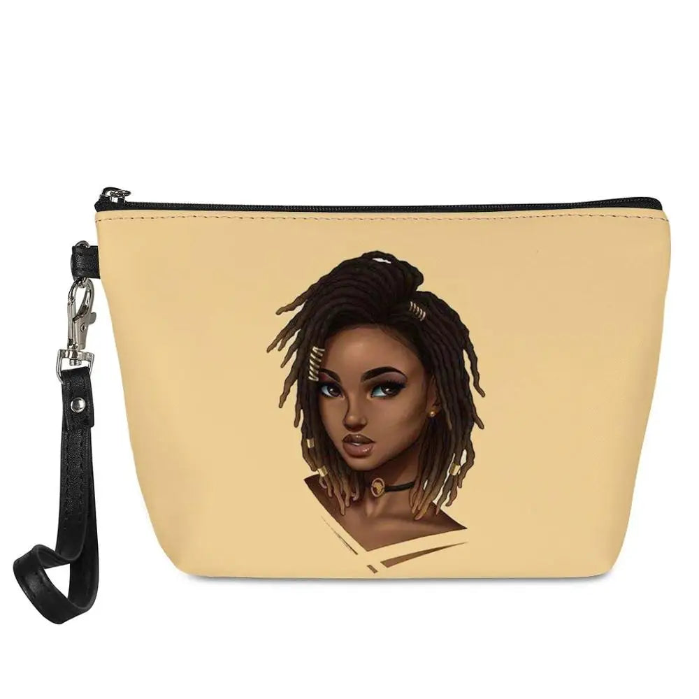 Hot Selling Art African Girl Theme Lightweight Travel Accessories Cosmetic Pouch Zipper Closure Makeup Bags Custom Cosmetic Bag