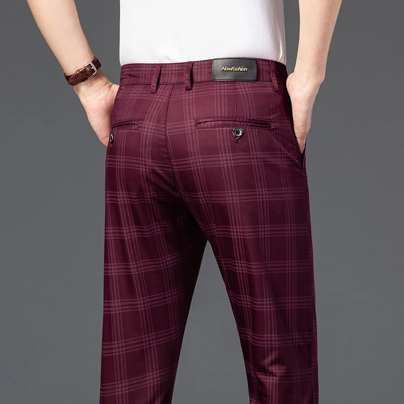 2025 Spring New Men's Plaid Casual Pants Business Fashion Slim Stretch Male Skinny Trousers Brand Clothes 7 Color