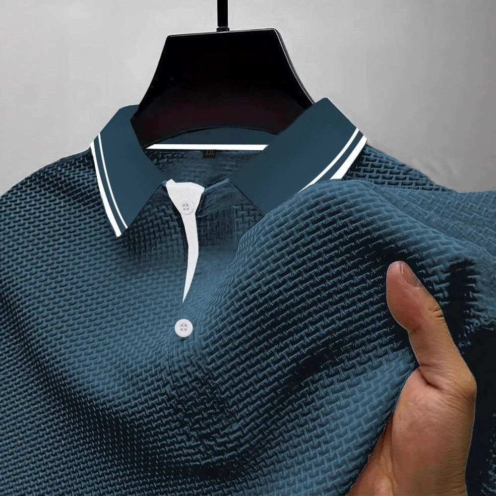Custom Men's Business Solid Color T-Shirts Short Sleeve Lapel Design Summer Office Casual Formal Jacquard Breathable Summer