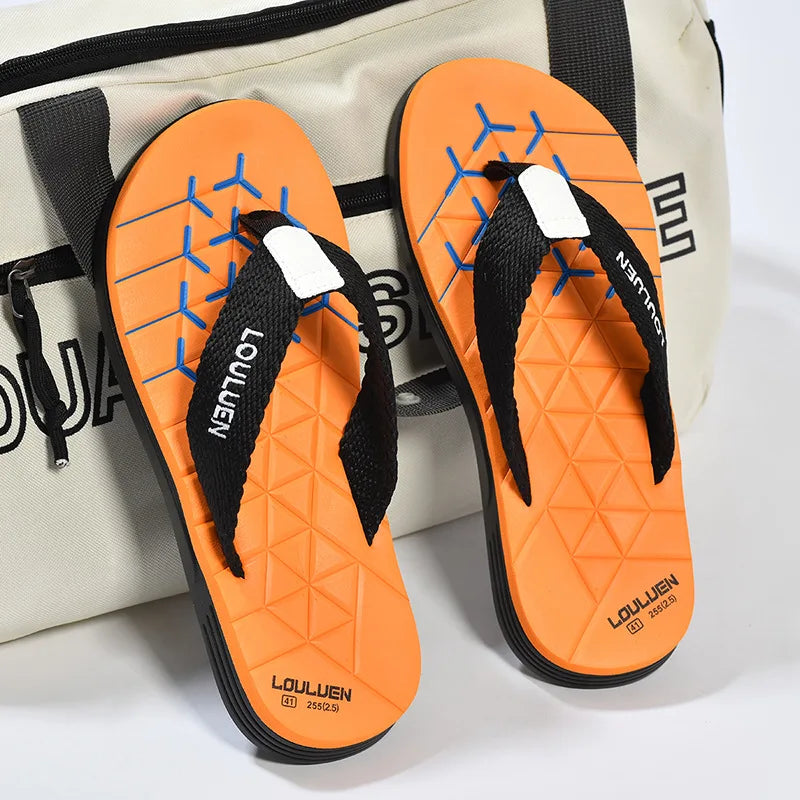 Sandals Men Beach slippers Shoes Outdoor Non-slip Slippers Striped Color Matching Beach Leisure Flip-flops Mens Slides Slipper