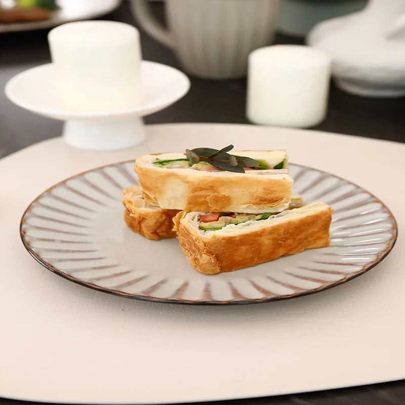 September Promotion Golden Beige Stone Tools Embossed Tableware Sets High End Premium Ceramic Sets and Safety Tableware Sets