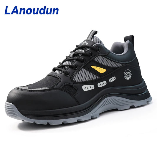 Lanoudun Black Industrial Safety Shoes For Men Steel Toe Puncture Resistant EN Standard Cap Microfiber