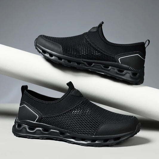 Men's Large Size Breathable Mesh Cloth Upper Running Shoes with EVA Sole Soft Lace-Up Spring Summer Sporty Style Walking Shoes