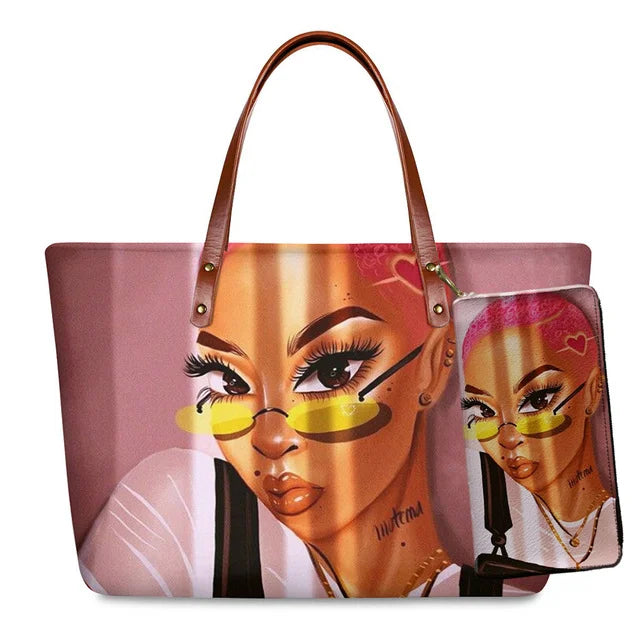 Top Seller Cheap Price Customize Design 2 Pcs Set African Print Women Shoulder Bag Handbag Fancy Beach Handbags for Women Luxury
