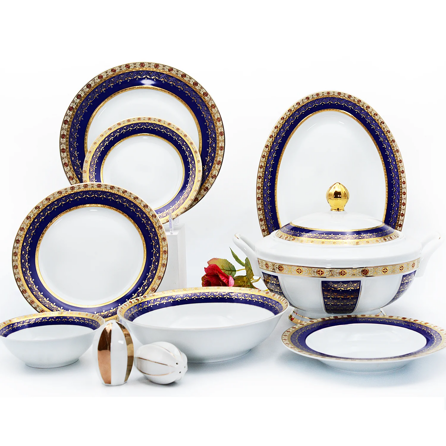 98pcs  Modern Luxury Porcelain Dinner Set With 24k Pure Gold Decoration Embossed Gold Bone Plates Sets Dinnerware