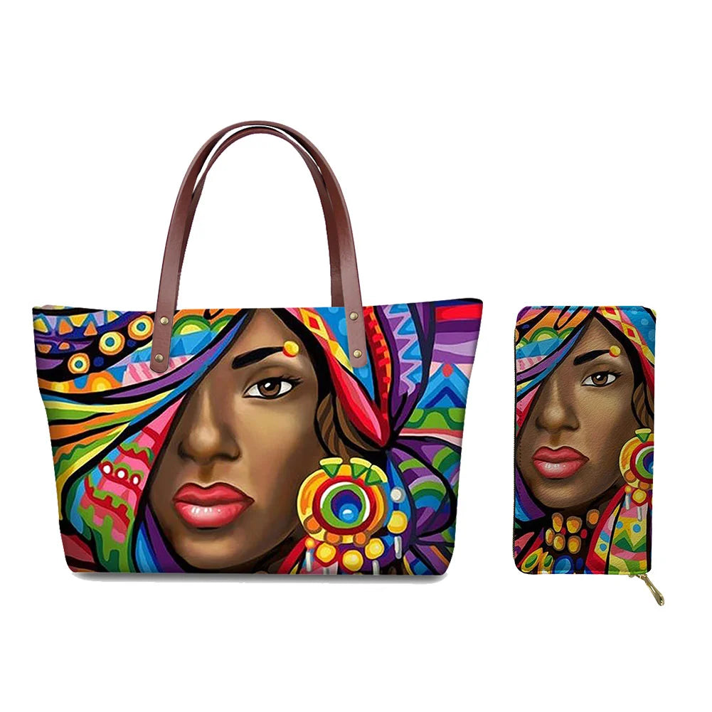 Top Seller Cheap Price Customize Design 2 Pcs Set African Print Women Shoulder Bag Handbag Fancy Beach Handbags for Women Luxury