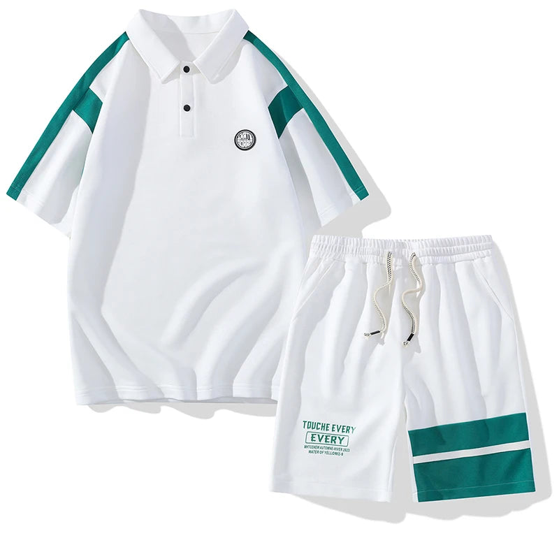 ANZKTN Summer Men's POLO Hoodie Set Trend Loose Student Casual Sports T-shirt