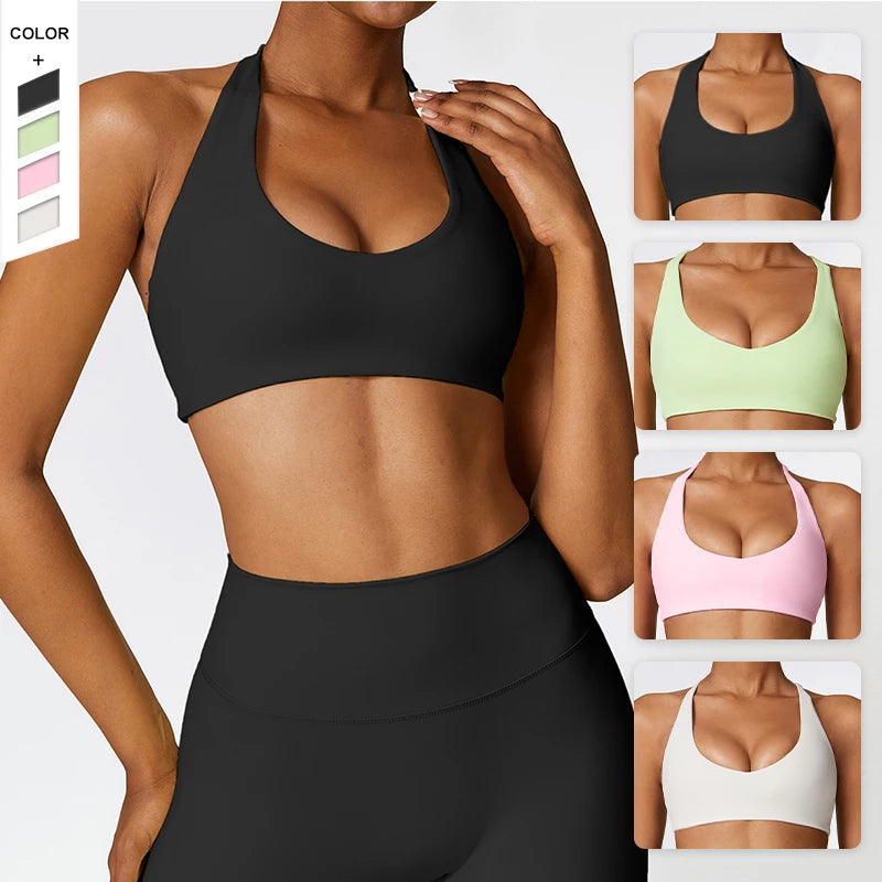 2024 New Running Shockproof Beauty Back Yoga Bra European and American Fitness Top High Strength Sports Underwear for Women