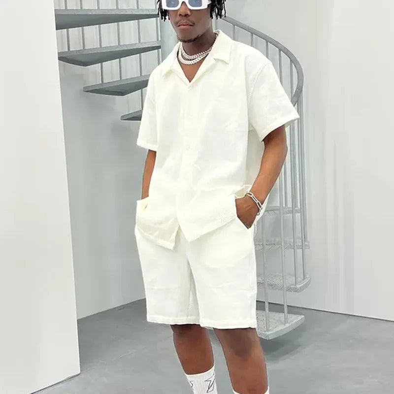 New Fashion Summer Shorts Tracksuit Men's Suit Active Wear 2 Piece Short Set Custom logo Blank Cotton Shorts Set Men
