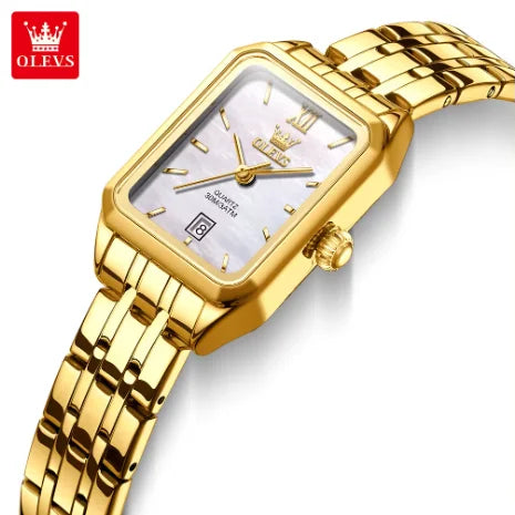 OLEVS 5616 New Waterproof Stainless Steel Ladies Quartz Watches Women Fashion Elegant Square Golden Watch Calendar Wristwatch
