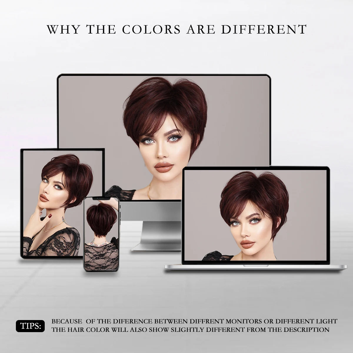 Pixie Cut Hair Wigs with Bangs Ombre Red Color Wigs Cute Natural Looking Short Black and Burgundy Layered Wavy Wigs for Women