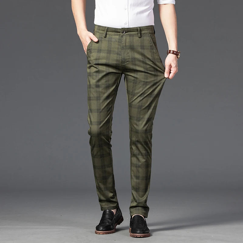 2025 Spring New Men's Plaid Casual Pants Business Fashion Slim Stretch Male Skinny Trousers Brand Clothes 7 Color