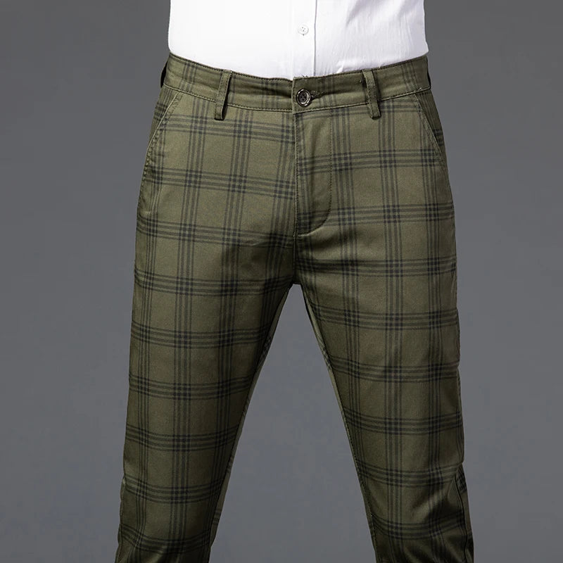 2025 Spring New Men's Plaid Casual Pants Business Fashion Slim Stretch Male Skinny Trousers Brand Clothes 7 Color