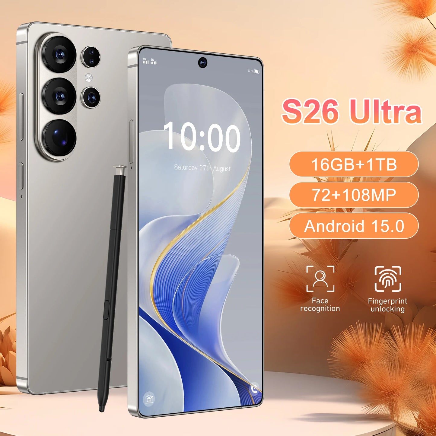 High Configuration S26 Ultra Smartphone 16GB+1TB Octa Core 108MP Camera 5G Dual SIM Global Mobile Phone