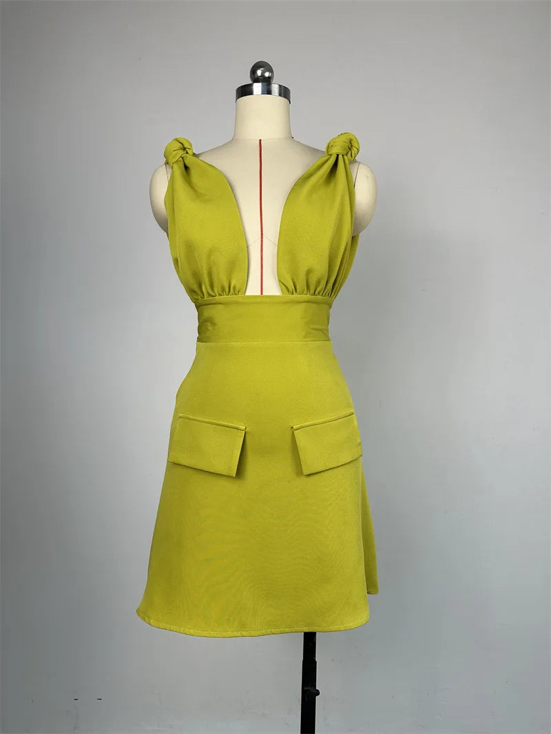 Summer Women Clothing Ladies Temperament Hollow Out Dresses V-neck Design Sense Faux Pocket a Line slip Women's Dress