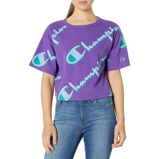 Champion Logo Mono T-Shirt Womens Active Shirts & Tees Color: Purple | 100% Authentic