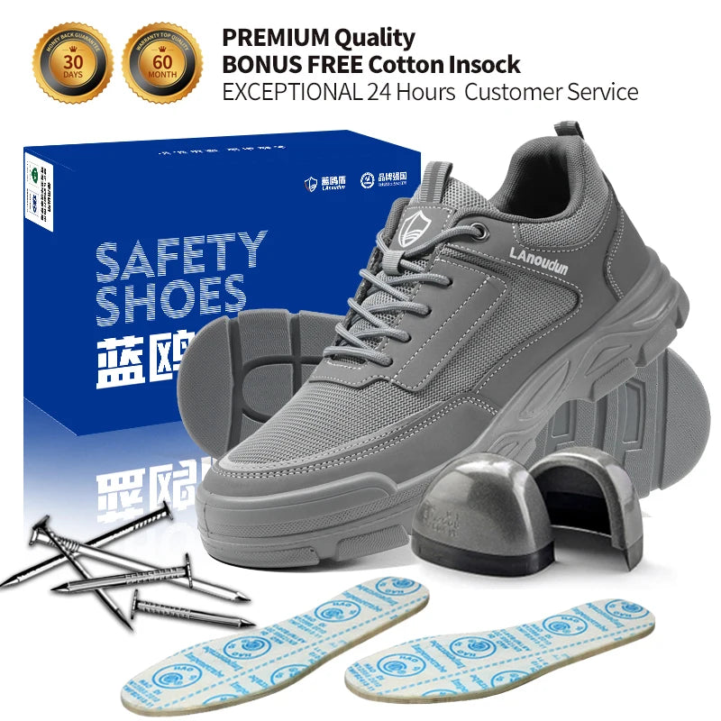 LANOUDUN Steel Toe Low Top Safety Shoes All Season Puncture-resistant Microfiber For Men