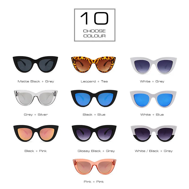 SHAUNA Retro Cat Eye Sunglasses Women UV400 Metal Hinge Fashion Gradient Mirror