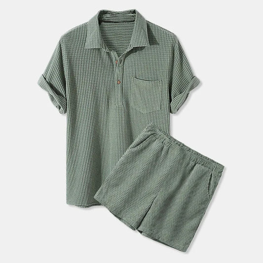 Fashion Men Outfit Set Summer Mens Casual Loose Short Sleeve Suit Shirt and Shorts 2 Sets Clothing