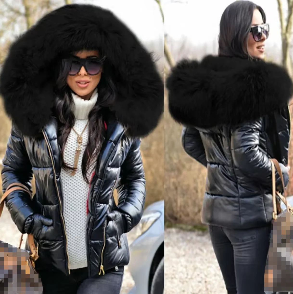 Liu Ming Oem Odm Winter Women Clothing Fashion Hood Faux Fur Collar Outwear Parkas Ladies Jacket Plus Size Coat