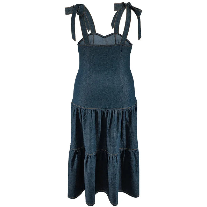 21838 Plus Size 5Xl Blue Denim Sleeveless Casual Loose A-Line Maxi Dress Summer High Quality Tank Top Maxi Dress