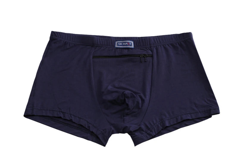 Plus Size 7XL Men's Theft-Proof Underwear Front Double Zipper Pocket Men Panties Modal Comfortable Breathable Sexy Boxer Shorts