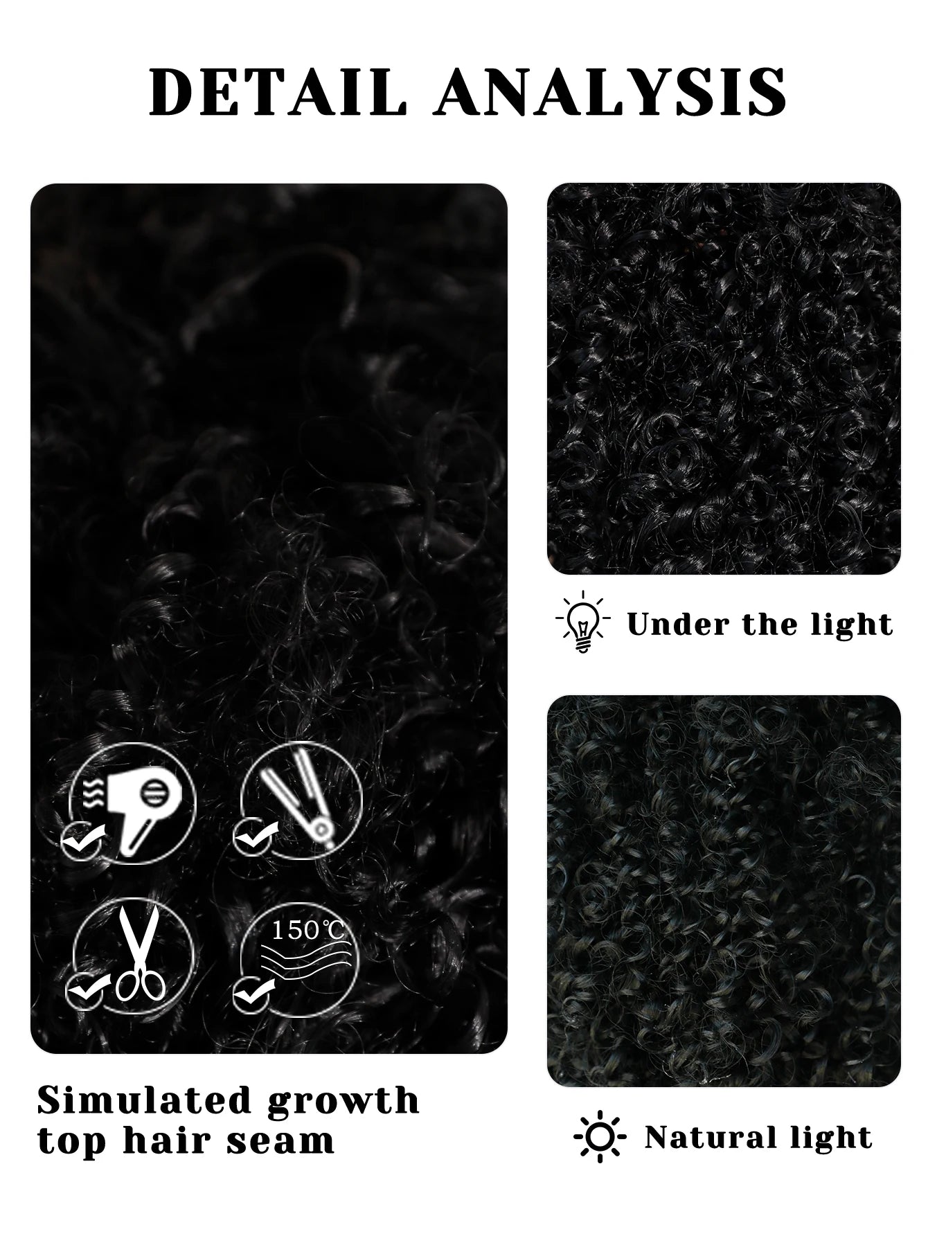 Short Curly Afro Wigs for Black Women, Soft & Natural Kinky Curly Wig, Glueless Synthetic Wig with Bangs, Natural Black Wig 16"