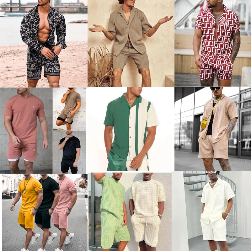 New Fashion Summer Shorts Tracksuit Men's Suit Active Wear 2 Piece Short Set Custom logo Blank Cotton Shorts Set Men
