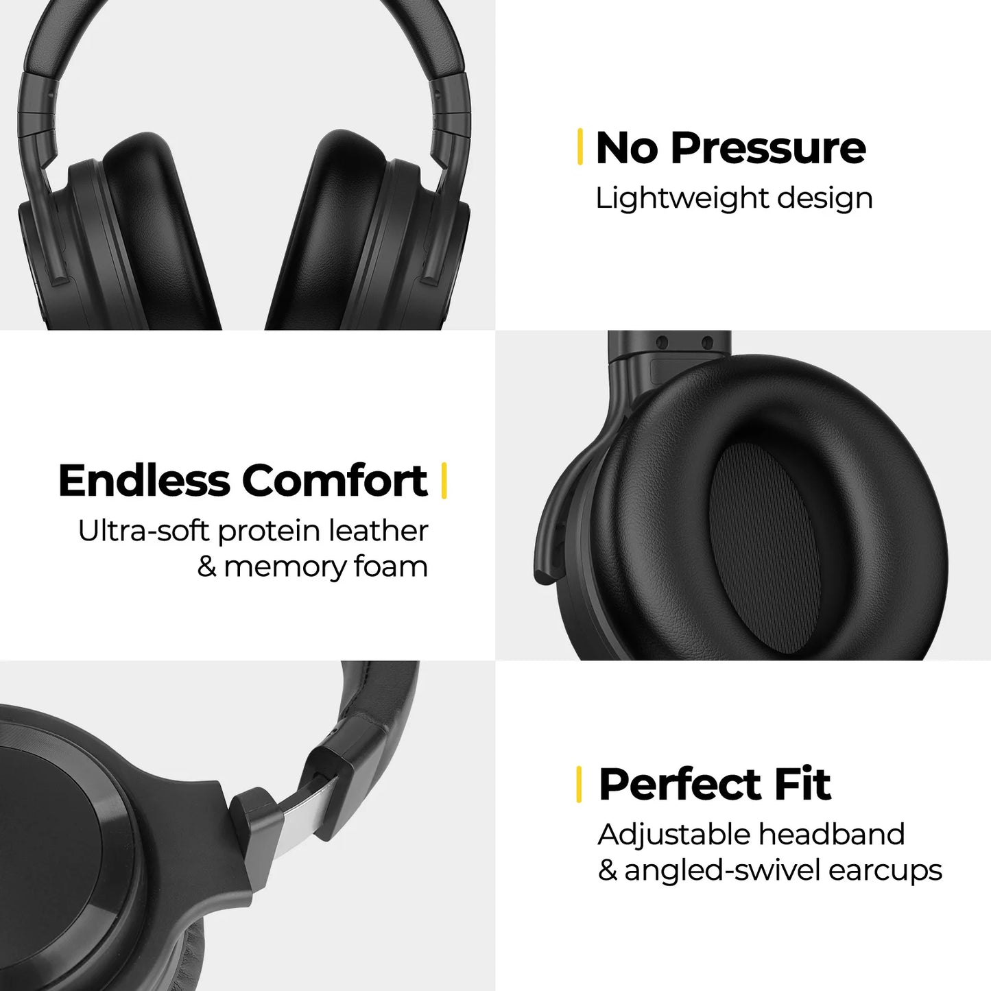 Active Noise Cancelling Wireless Headphones with Bluetooth 5.3, Hi-Fi Stereo, Fast Charging, & Long Playtime - Travel-Friendly