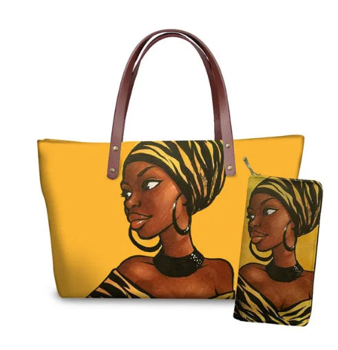 Top Seller Cheap Price Customize Design 2 Pcs Set African Print Women Shoulder Bag Handbag Fancy Beach Handbags for Women Luxury