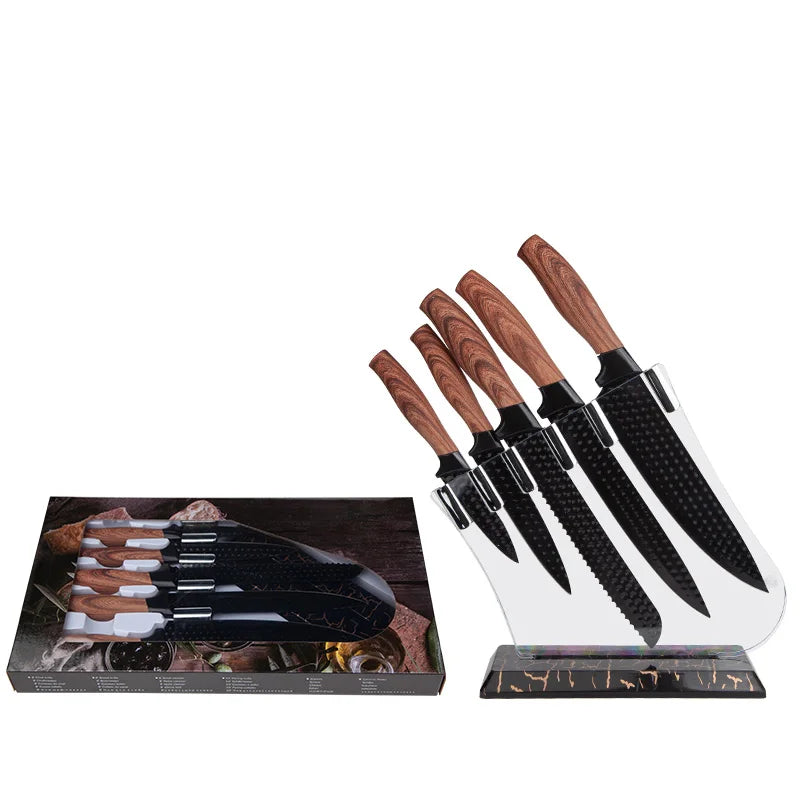 High Quality 9-Piece 3cr13 Stainless Steel Kitchen Knife Set With Wooden Handle Sharp Blade Slicing Knives for Home Restaurant
