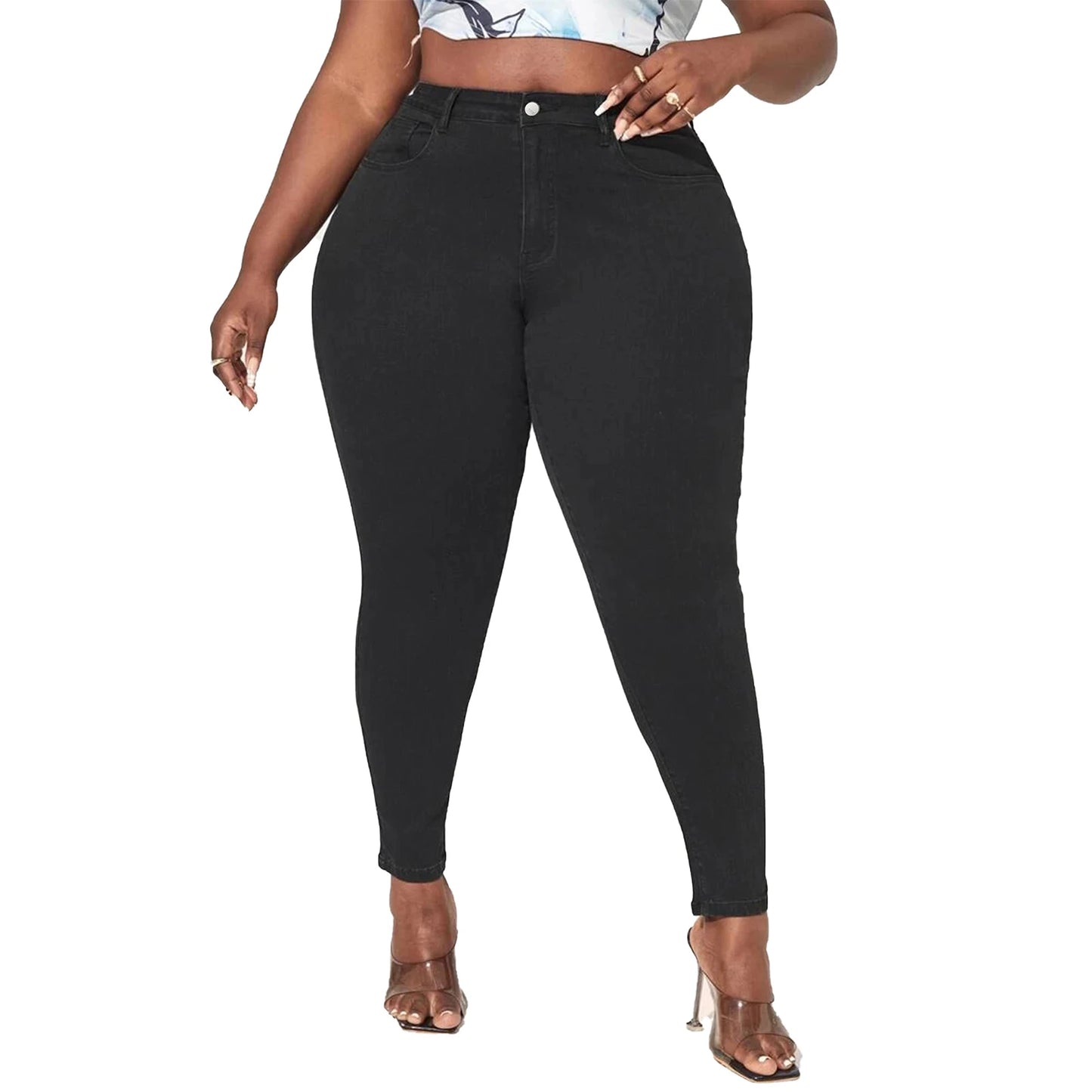 Women's Plus Size High Waist Denim Jeans Chic Summer Chic Straight Pencil Styles Full Length Stretchy Fit Cute Chic Pants