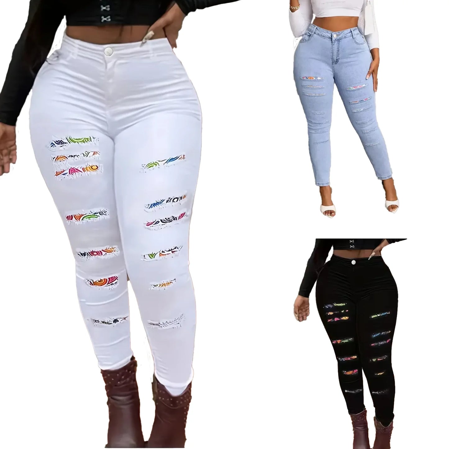 Free Shipping to USA- High Waist Slim Fit Mom Jeans Stretchy Full Length Skinny Denim Pants for Plus Size Ladies Summer Style