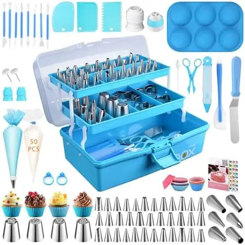 Professional Blue 236pcs Baking Pastry Tools Kit Cake Decorating Supplies Storage Case Piping Bags Icing Tips for Cupcake Adults