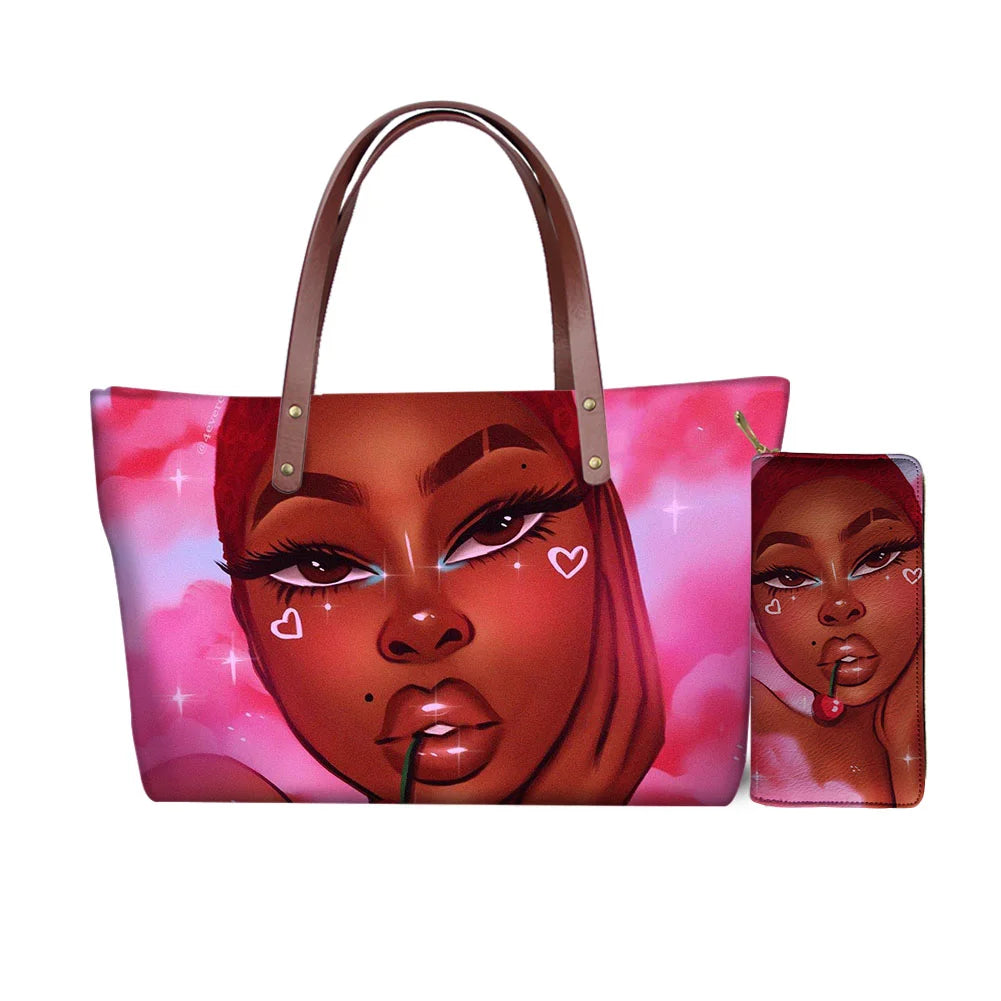 High Quality Latest Custom Pattern Women Hand Bags Black Art African Girls Printed Top Handle Tote Bag Luxury Purse for Ladies