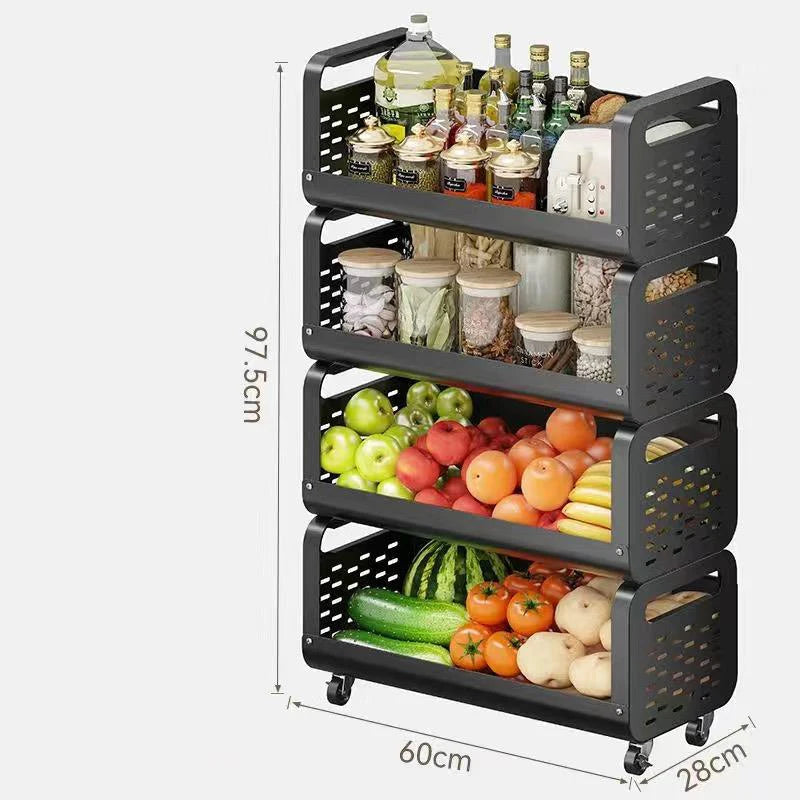 Multi-Layer Removable Steel Kitchen Storage Rack Small Cart with Home Functions for Fruit and Vegetable Basket Storage