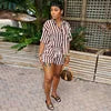 Women's Summer Two-Piece Set Above Knee Crop Top & Booty Shorts Hawaiian Lace Vacation Outfits Striped Print Washed Technique