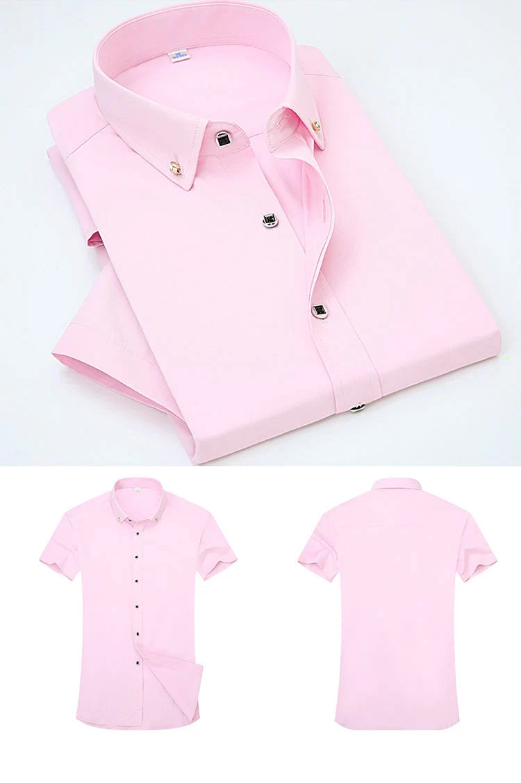 High Quality Non-ironing Men Dress Shirt Short Sleeve New Solid Male Clothing Fit Business Shirts White Blue Navy Black Red