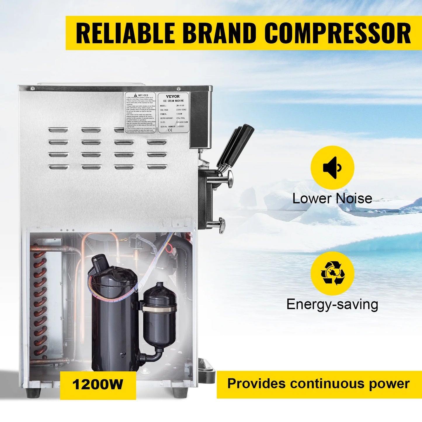 VEVOR 1200W A168  Compressor Ice Cream Maker 4-Nozzle LCD Panel Machine for Yogurt and Milk 3 Flavors New Condition