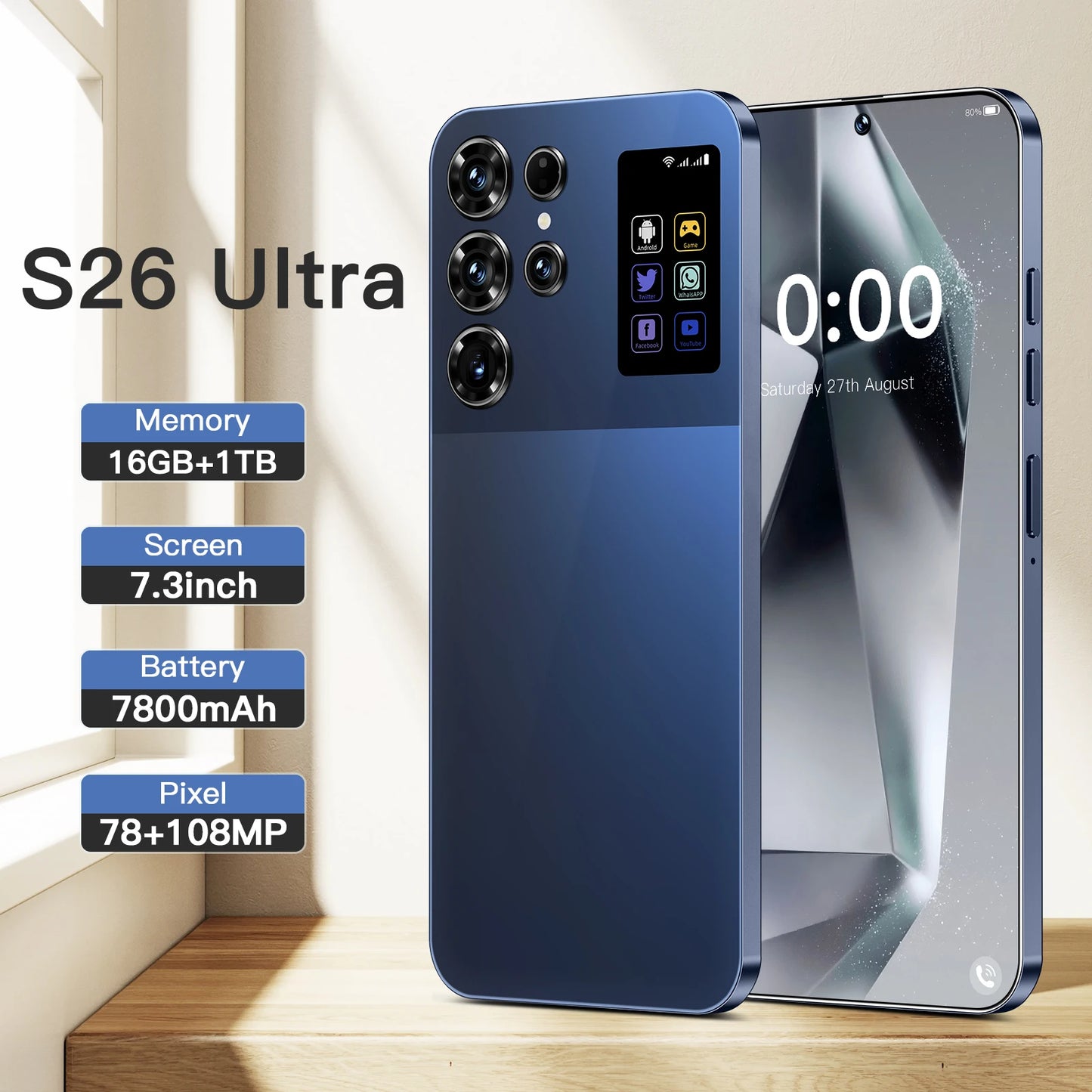 S26 Ultra Phone Global Version Mobile Phone 16GB Android 14 Cellphones Unlocked Smartphone